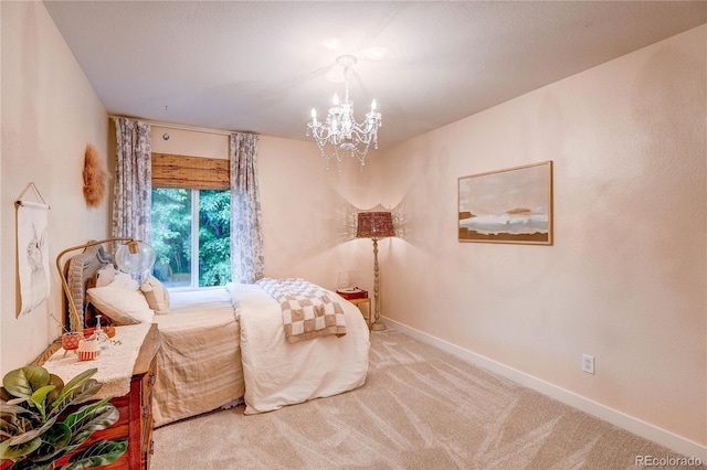 8229 Cottongrass Ct, Castle Pines, CO 80108 - carpeted bedroom with a chandelier and baseboards