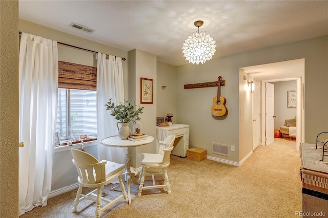 8229 Cottongrass Ct, Castle Pines, CO 80108 - dining room featuring carpet flooring and a chandelier