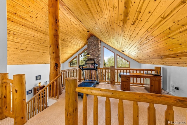 180 Ridge Rd, Cimarron, CO 81220 - interior space with carpet flooring, wood ceiling, and lofted ceiling