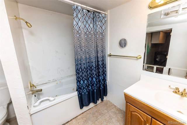 379 Sisneros St, Center, CO 81125 - bathroom with a combined bath / shower with jetted tub, vanity, and tile patterned flooring