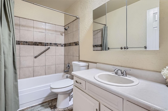 2853 S Xanadu Way, Aurora, CO 80014 - bathroom featuring shower / tub combo with curtain, vanity, and a textured wall
