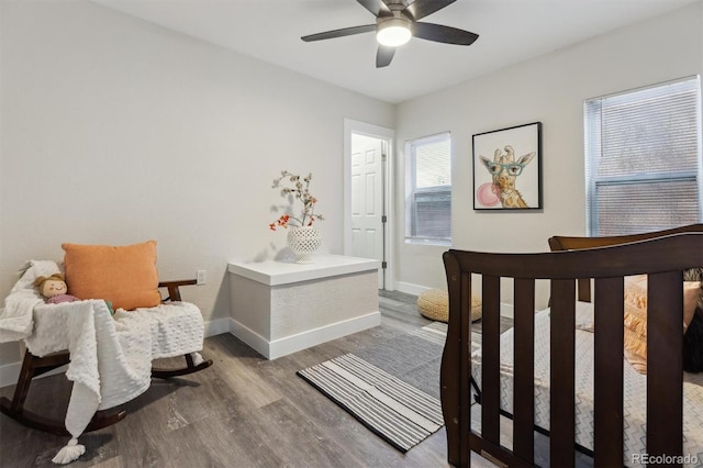 3929 Federal Blvd, Denver, CO 80211 - bedroom featuring baseboards, wood finished floors, and ceiling fan