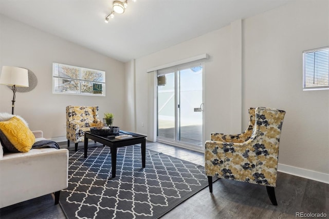 3929 Federal Blvd, Denver, CO 80211 - living area featuring lofted ceiling, wood finished floors, and baseboards