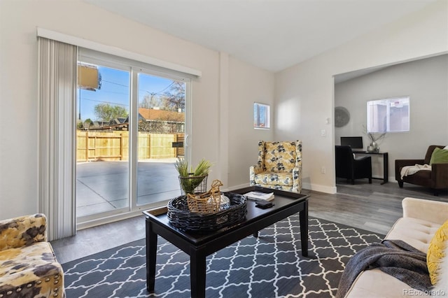 3929 Federal Blvd, Denver, CO 80211 - living area with wood finished floors, a desk, and baseboards
