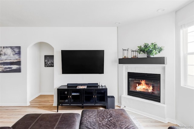 living room with hardwood / wood-style floors