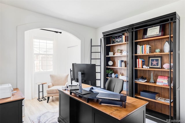 office area with light wood-type flooring