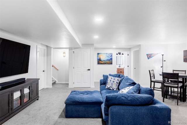 living room with light carpet