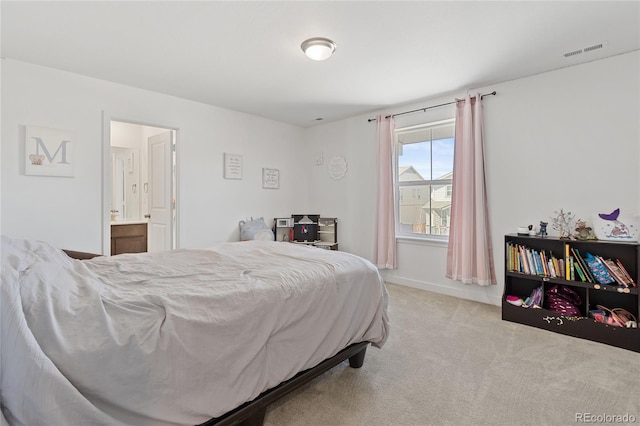 bedroom featuring carpet, visible vents, and baseboards