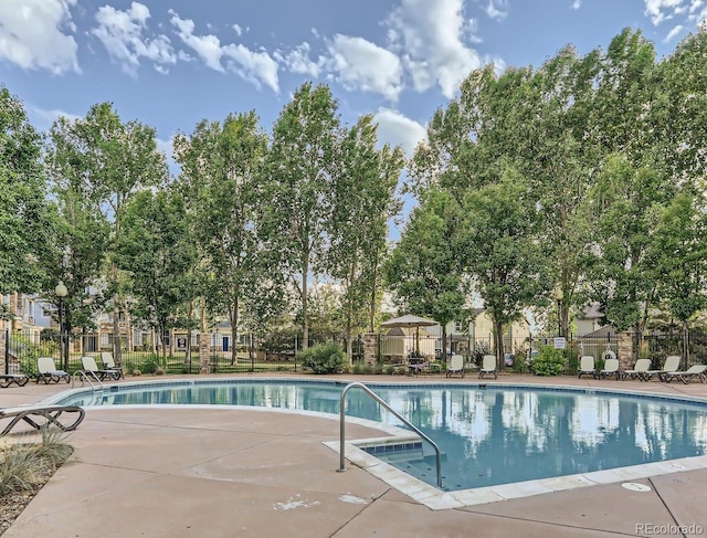 view of pool featuring a patio