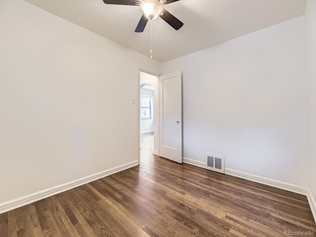 2102 S Pearl St, Denver, CO 80210 - unfurnished room with a ceiling fan and dark wood-style flooring