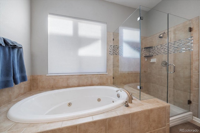 bathroom with plus walk in shower