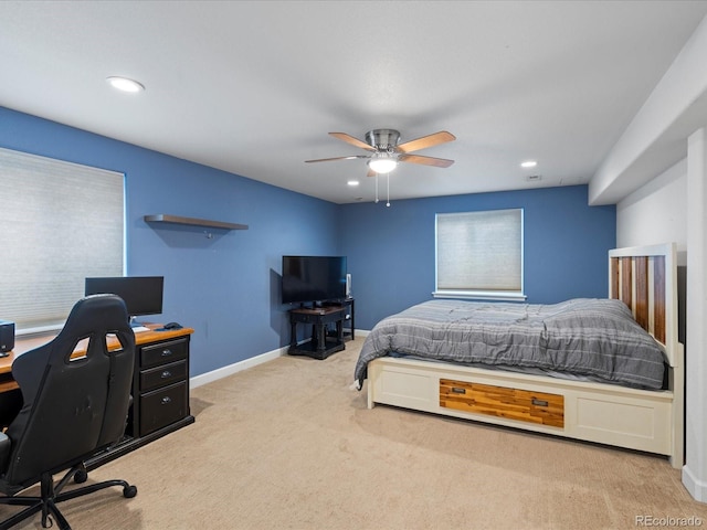 5708 Wetland Loop, Frederick, CO 80504 - bedroom featuring a ceiling fan, baseboards, recessed lighting, and carpet