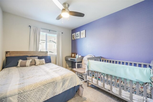 4026 Tiberias Pt, Colorado Springs, CO 80916 - carpeted bedroom featuring ceiling fan