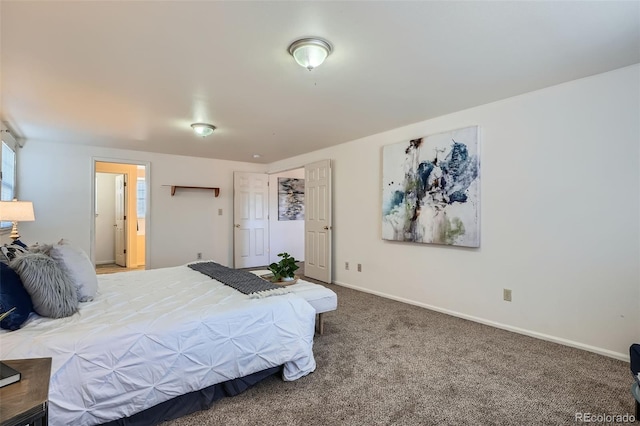 carpeted bedroom featuring baseboards