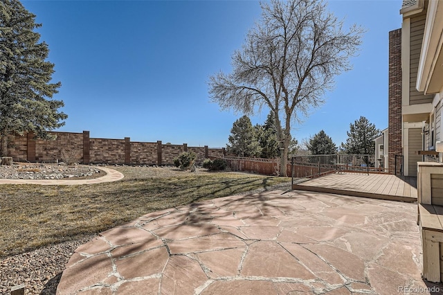 view of patio / terrace with a fenced backyard and a deck