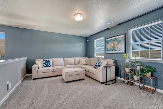 23957 E Rocky Top Ave, Aurora, CO 80016 - living area with carpet flooring, a textured ceiling, and plenty of natural light
