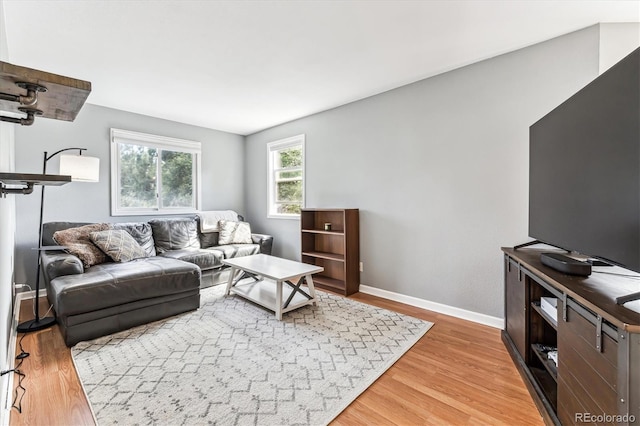 living room with light hardwood / wood-style floors