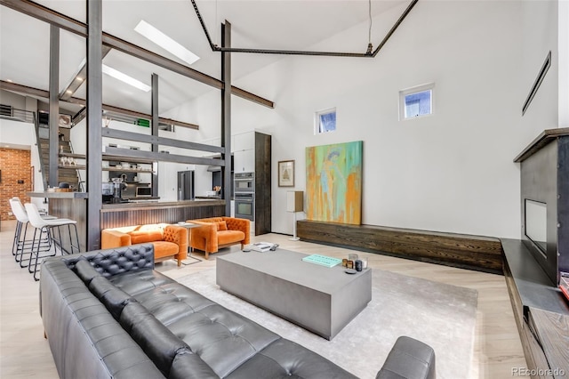 2801 Lawrence St, Denver, CO 80205 - living room with a high ceiling and wood finished floors