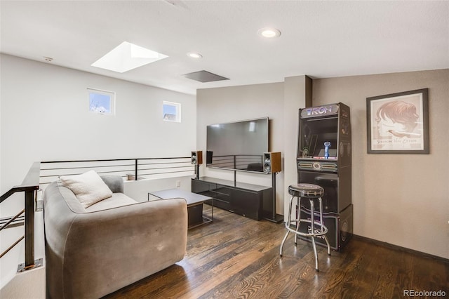 2801 Lawrence St, Denver, CO 80205 - living area with a skylight, dark wood finished floors, and recessed lighting