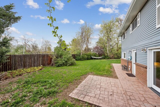 view of yard featuring a patio and a fenced backyard