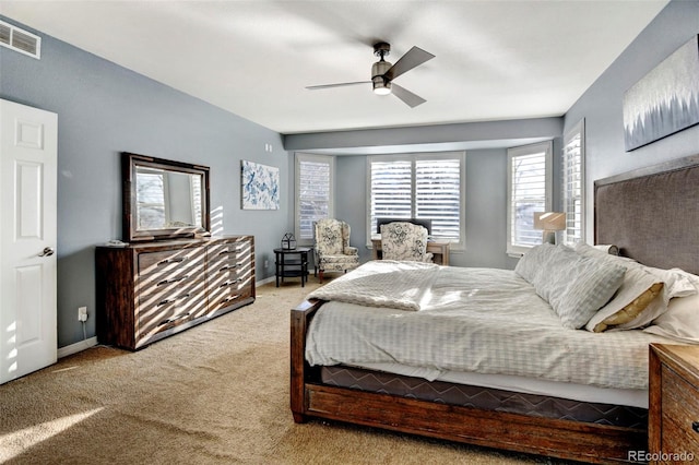 bedroom featuring carpet floors and ceiling fan