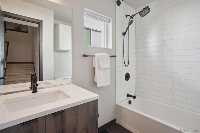 full bathroom featuring shower / tub combination and vanity