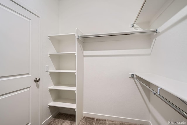 spacious closet with dark colored carpet