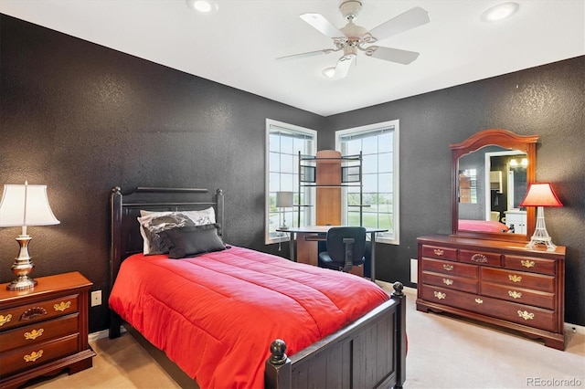 9416 Kemper Dr, Lone Tree, CO 80124 - bedroom with a textured wall, recessed lighting, a ceiling fan, and carpet flooring