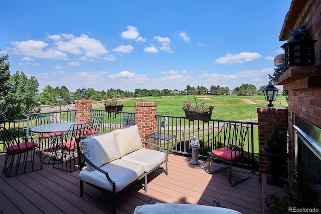 9416 Kemper Dr, Lone Tree, CO 80124 - wooden terrace with golf course view and a yard