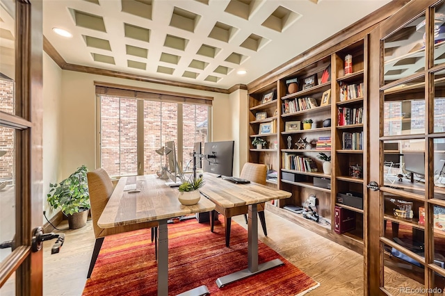 1410 S Elizabeth St, Denver, CO 80210 - office space featuring coffered ceiling, ornamental molding, and wood finished floors