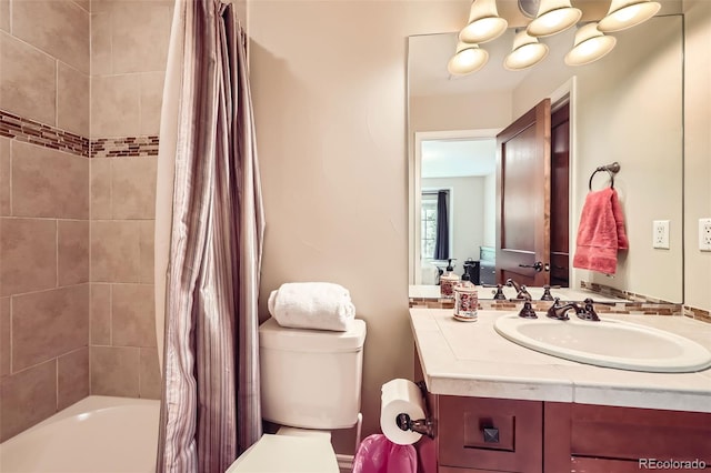 1410 S Elizabeth St, Denver, CO 80210 - full bathroom with toilet, vanity, and shower / bath combination with curtain