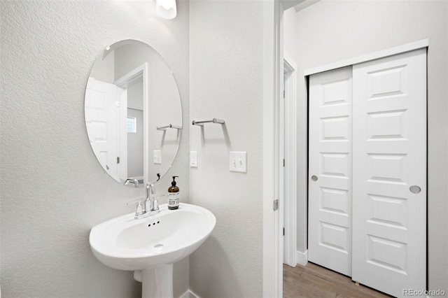 bathroom featuring wood-type flooring and sink