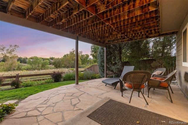 patio terrace at dusk with fence