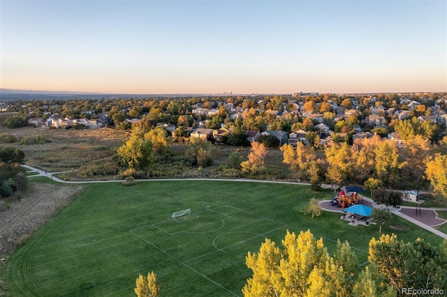 view of aerial view at dusk