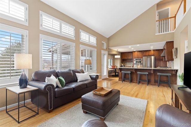 living room with light wood-type flooring and a wealth of natural light