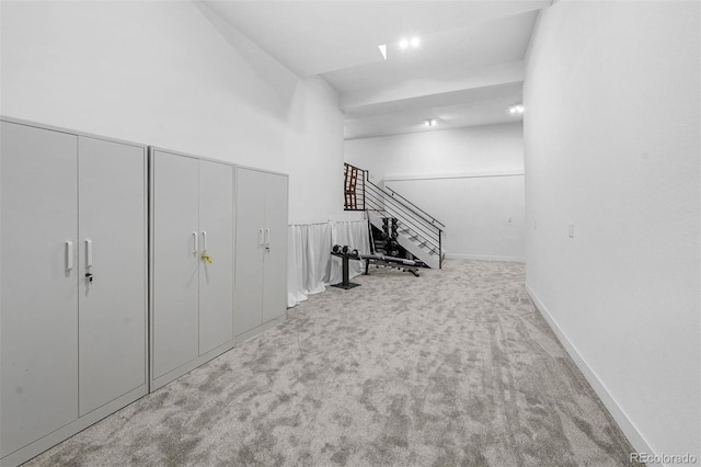 663 Brookside Dr, Bailey, CO 80421 - hall with carpet, an upstairs landing, and a high ceiling