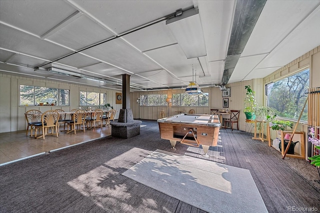 game room featuring pool table, a healthy amount of sunlight, and carpet