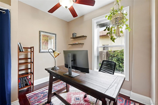 1331 Osceola St, Denver, CO 80204 - office space with a ceiling fan, wood finished floors, and baseboards