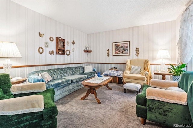 2516 S Cimarron St, Aurora, CO 80014 - living room featuring carpet, wallpapered walls, and wainscoting