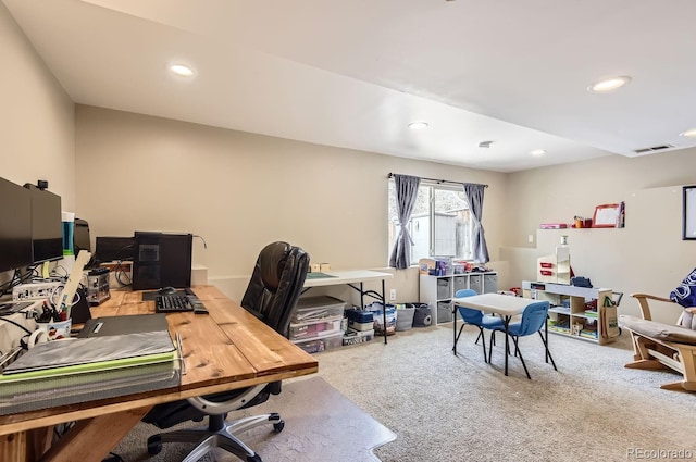 view of carpeted home office