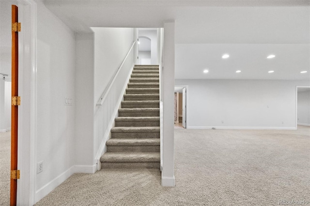 6427 S Tibet St, Aurora, CO 80016 - stairs with carpet floors and recessed lighting