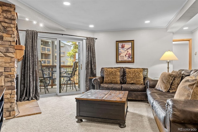 4400 Lodgepole Cir Unit 101, Silverthorne, CO 80498 - living area featuring carpet floors, recessed lighting, and crown molding