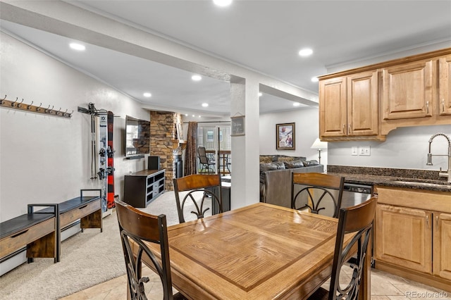 4400 Lodgepole Cir Unit 101, Silverthorne, CO 80498 - dining area featuring recessed lighting, light carpet, and ornamental molding