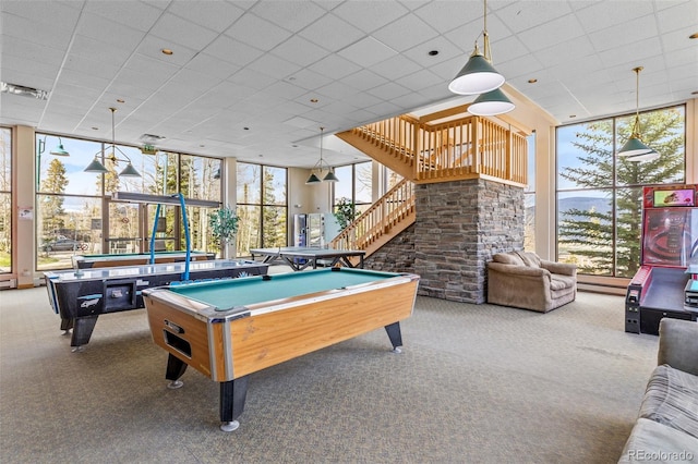 4400 Lodgepole Cir Unit 101, Silverthorne, CO 80498 - recreation room with a wall of windows, carpet, and billiards table