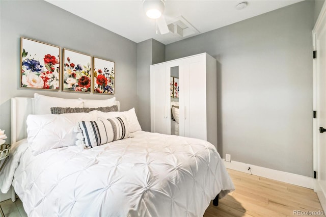 3625 W 9th Ave, Denver, CO 80204 - bedroom featuring light wood-style floors, baseboards, and ceiling fan