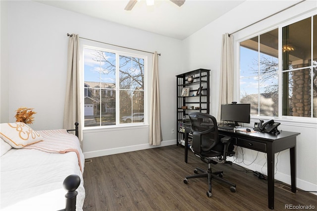 interior space featuring dark hardwood / wood-style flooring and ceiling fan