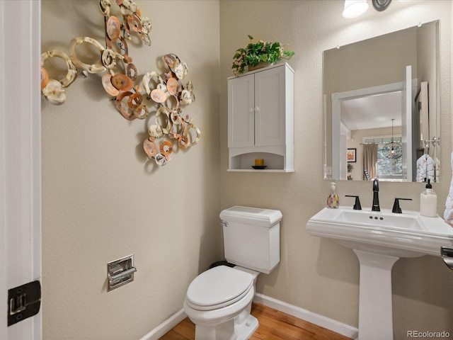 bathroom with sink, wood-type flooring, and toilet