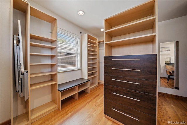 spacious closet featuring light wood finished floors