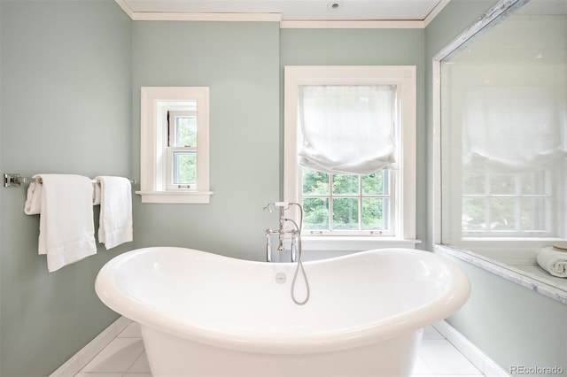 bathroom featuring tile patterned flooring, a healthy amount of sunlight, and a bathtub