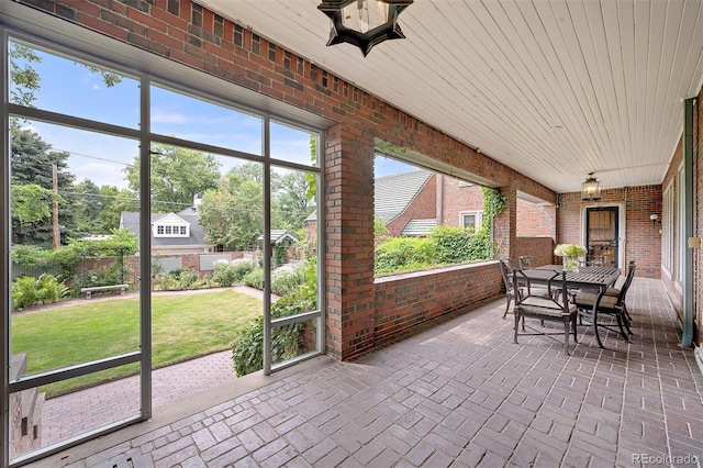 sunroom / solarium featuring wooden ceiling